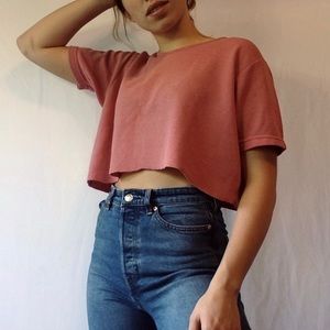 Pink Cropped Woven Tee